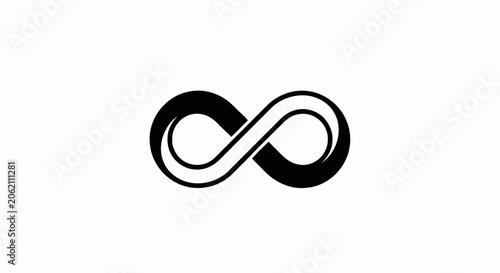 Black and white infinity symbol icon isolated on white background representing eternity and endlessness.