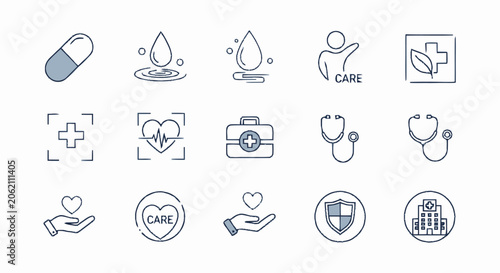 Black and White Medical Icons Set with Healthcare Symbols.