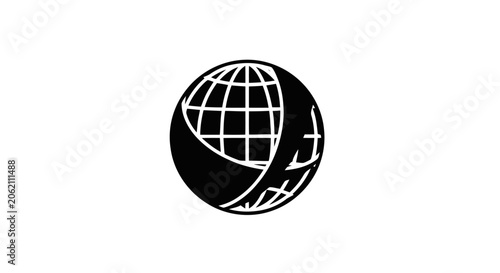 Black and white minimalist globe icon representing global network and international business communication.