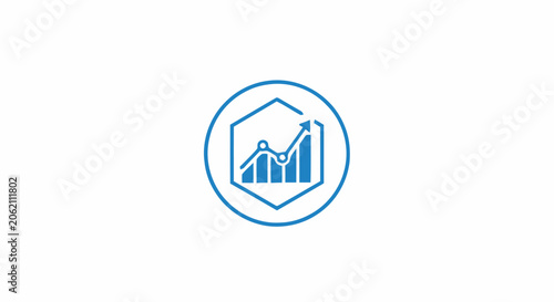Blue business growth and financial analytics icon showing upward trend bar chart inside circle.