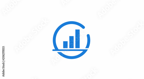 Blue business growth bar chart icon inside a circle representing financial success and data analytics.