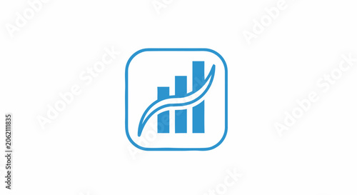 Blue business growth bar chart icon representing financial success and data analytics.