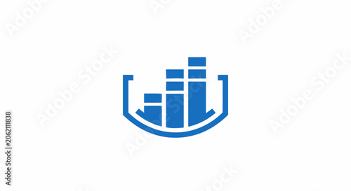 Blue business growth bar chart icon representing financial success and data analytics.