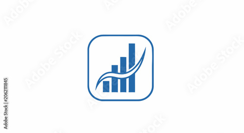 Blue business growth bar chart icon representing financial success and progress on a white background.