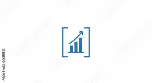 Blue business growth bar chart icon with upward arrow representing financial success and market analysis.