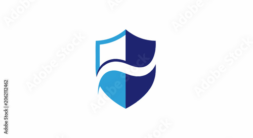 Blue shield logo icon with wave design representing security and protection.