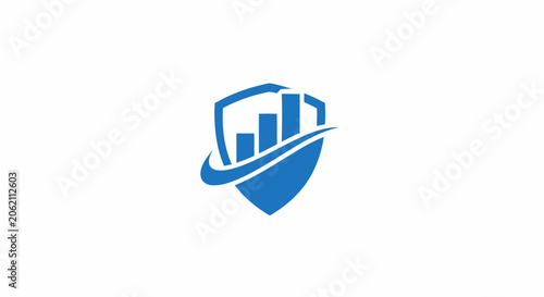 Blue shield logo with rising financial bar chart representing secure business growth and investment protection.