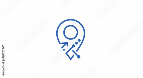 Blue technology location pin icon with circuit lines and dots representing digital navigation and tracking.
