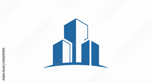 Blue real estate logo icon representing modern city skyscrapers and property development.