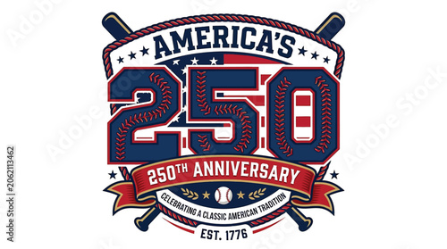 Photography Americas 250th anniversary baseball logo, celebrating a classic american traditi