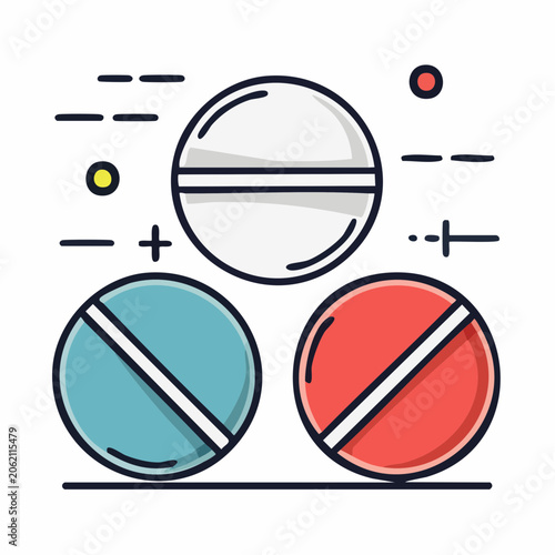 Illustration of three colorful pills