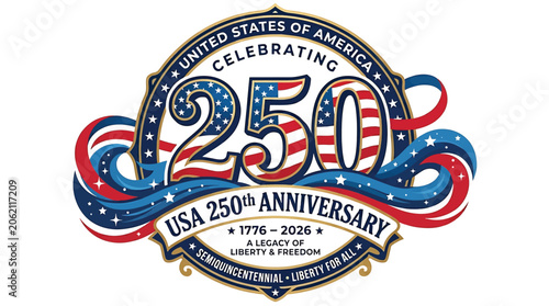 Slika na platnu Usa 250th anniversary logo, semiquincentennial celebration emblem, 17762026, a l