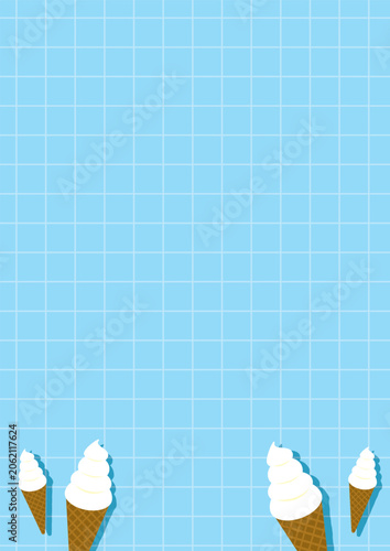 ソフトクリームをあしらった夏のグリッド背景_縦