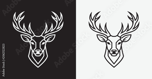Elegant deer head outline in black and white minimalist vector illustration silhouette