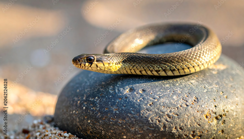 Obraz premium Closeup of a snake resting on a rock.