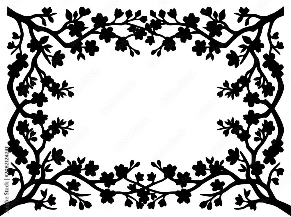Fototapeta premium Black Floral Branch Border Silhouette Frame Design