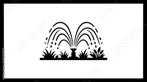 Garden sprinkler watering green grass lawn silhouette icon