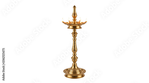 Traditional indian brass oil lamp or diya, also known as nilavilakku, isolated on transparent background