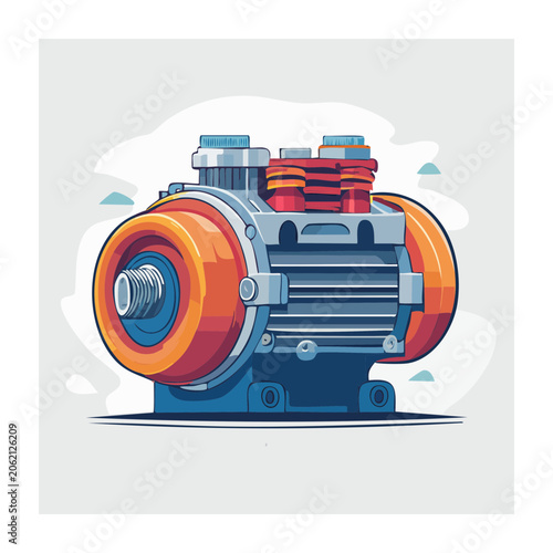 3D render of blue gear mechanism with orange bearing