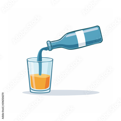 Blue drink dispenser with orange juice and cup