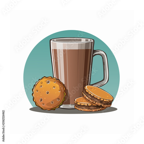 Flat design coffee cup with cookie