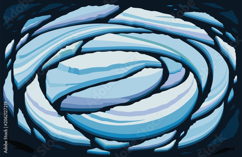 Φωτογραφία Abstract illustration of swirling blue ice sheets floating in dark water with en