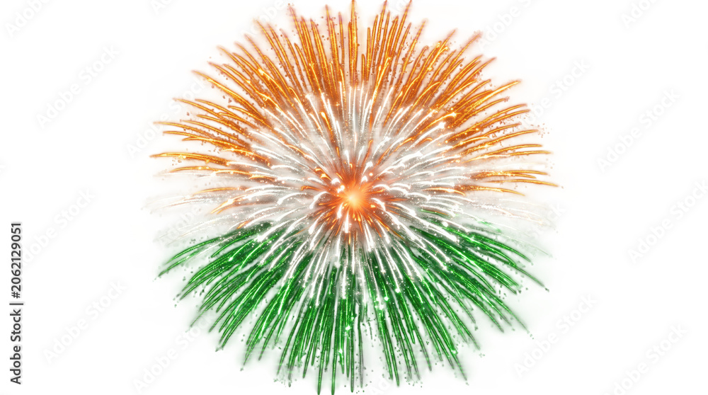 Obraz premium Fireworks in the colors of the indian flag isolated on transparent background
