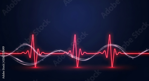 Konstfotografi background medicine Neon Heartbeat EKG Line on Dark Blue Background