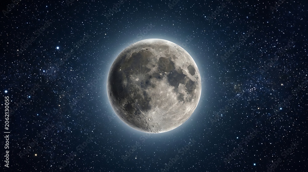 Fototapeta premium Detailed Full Moon in a Starry Night Sky Deep Space Background