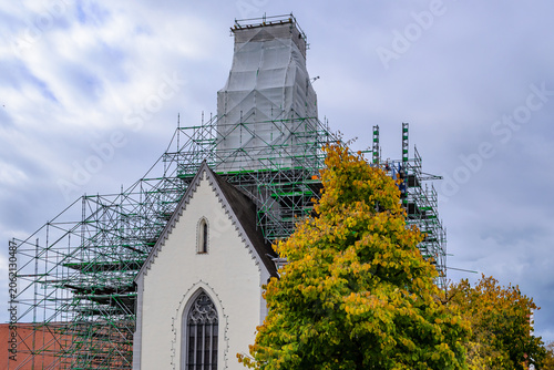 Obraz na plátne Church Tower Under Restoration at Heiligkreuztal Abbey