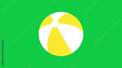 Yellow and White Inflatable Beach Ball Rotating on Green Screen Background, Looping Animation