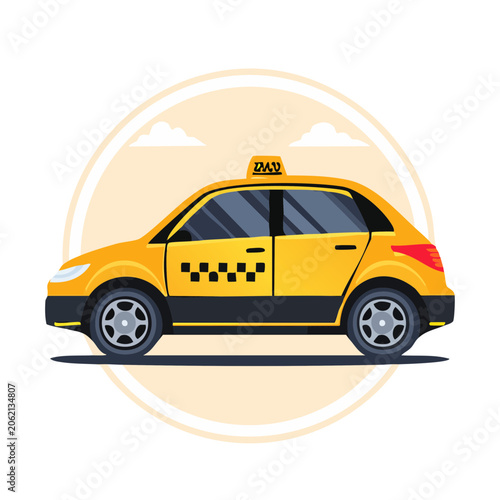 Flat design yellow taxi car vector
