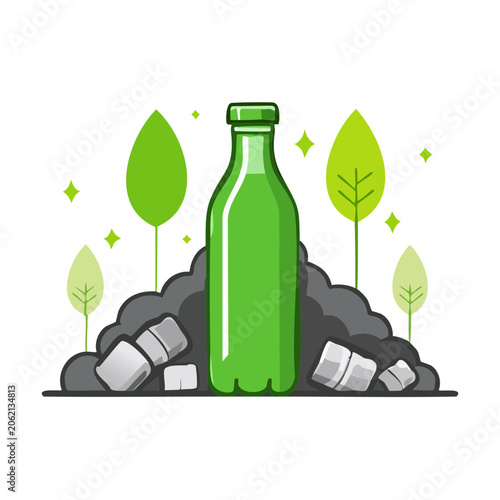Green water bottle with recycling symbols