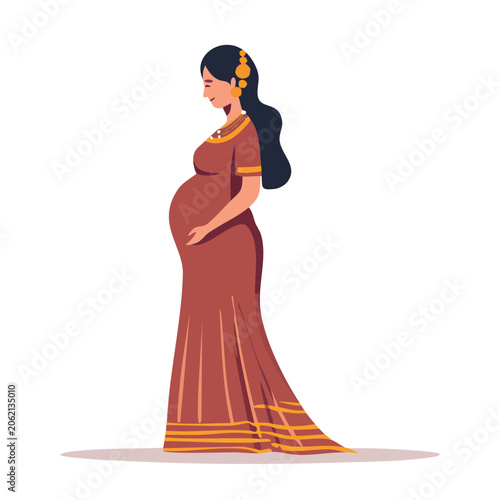 Pregnant woman in traditional long dress illustration