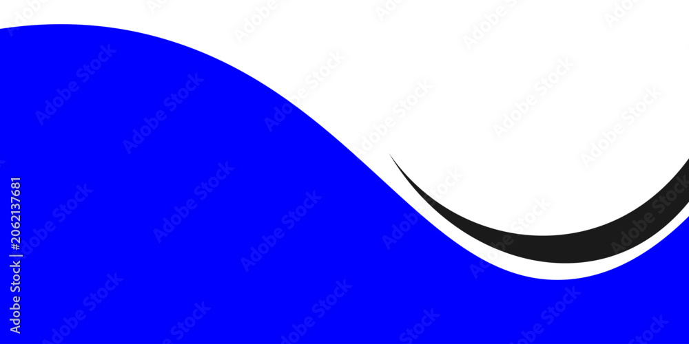 Obraz premium Modern minimalist blue wave graphic element with black curved accent isolated on white background. Clean abstract vector frame layout