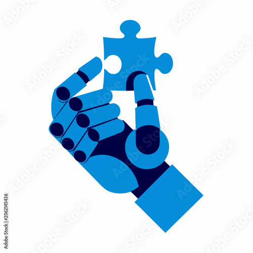 Robotic hand holding a puzzle piece
