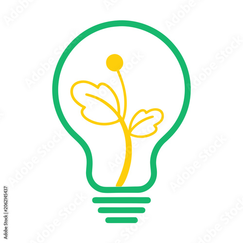 Green light bulb with plant