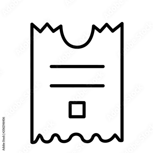 A simple illustration of a torn ticket stub with lines and a square.