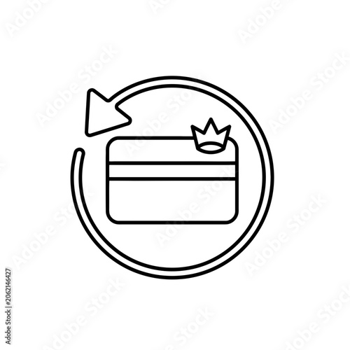 A simple line drawing of a credit card with a crown inside a circular arrow.