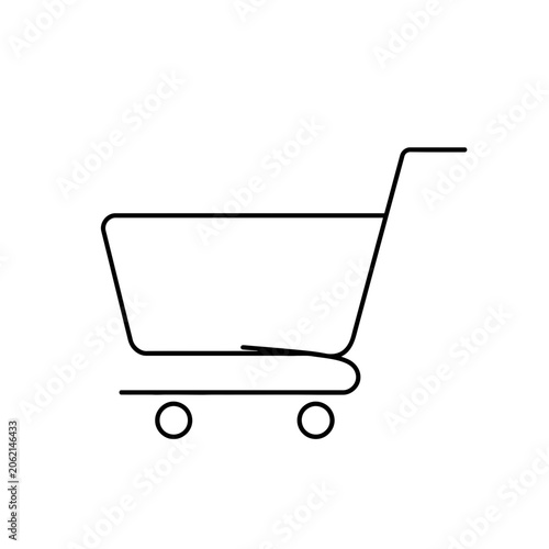 A simple line drawing of a shopping cart on wheels