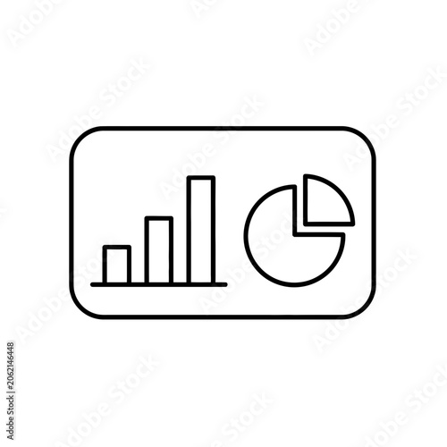 A graphic illustration of a bar chart and pie chart in a rectangle.
