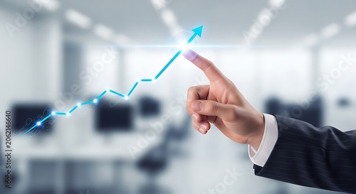 Businessman Hand Interacting with Data Graph in Modern Office.
