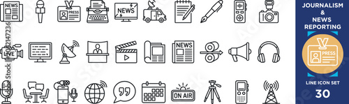Canvastavla Journalism and news reporting line icon set with mass media communication broadcast symbols kit