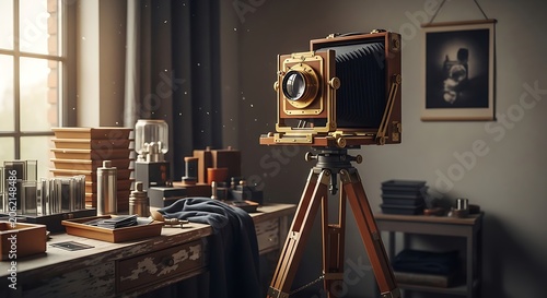 Vintage Camera and Photography Studio Setup with Creative Equipment.