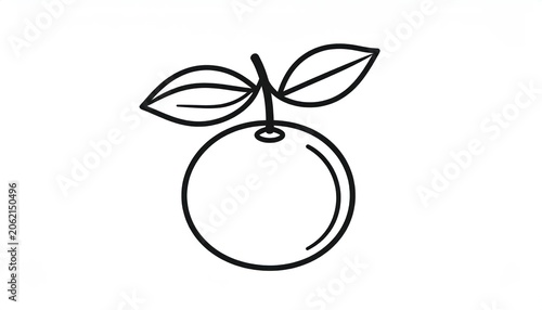 Smooth citrus orange fruit outline with two leaves
