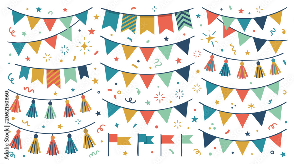 Obraz premium Colorful Party Bunting and Garland Vector Set with Confetti