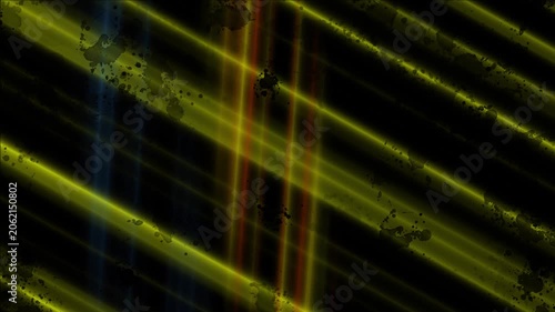 Abstract Diagonal Yellow Light Rays and Vertical Laser Lines on Black