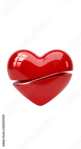 Red Heart 3D Illustration Isolated Transparent Background Glossy