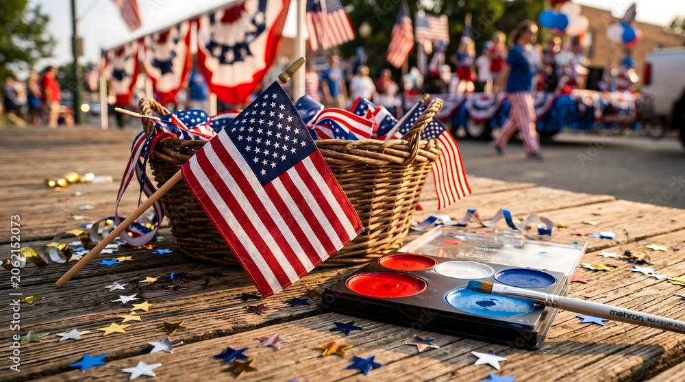 Fototapeta premium Patriotic American flags and decorations for a festive celebration