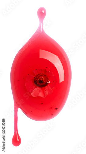 Red Liquid Drop with Glitter Flower Isolated Transparent PNG